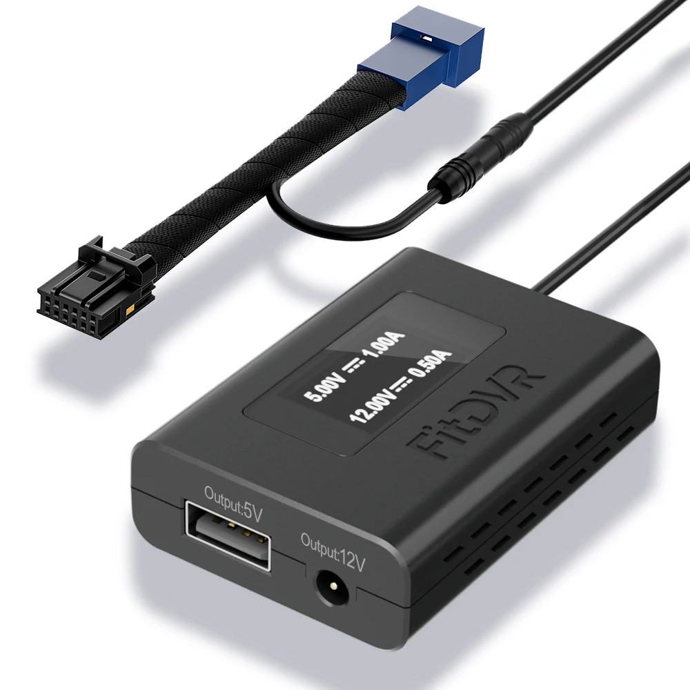 

FitDVR Dash Cam Power Adapter 12-Pin (Type A) for Hyundai, Kia, Genesis, LED display, USB Power Source, D3-038