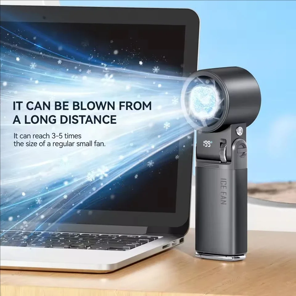 Mini 6000mAh Semiconductor Refrigeration Mini Handheld Fan Turbine High-speed Violent Electric Fan Folding Neck Ice Pack