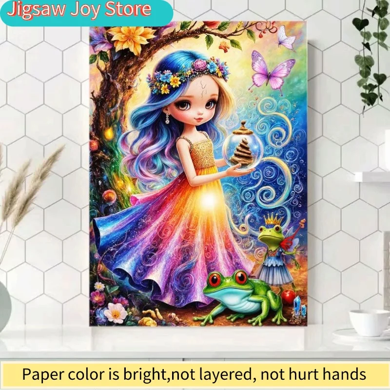 Disney  Fantasy Fairy Tale Style Jigsaw Puzzle Featuring a Girl with Long Blue-purple Hair Holding a Glowing Spiral Glass Ball