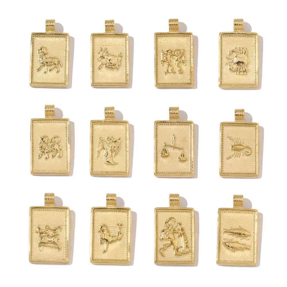 

3pcs/lot Stainless Steel Rectangle Twelve Zodiac Charm Constellation Pendants for DIY Making Jewelry Accessories