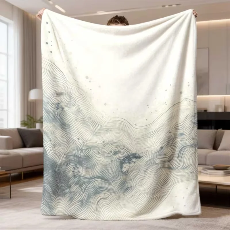 Minimalist Ink Wave Line Blanket Abstract Water Ripple Print Soft Cozy Throw Blanket Modern Simple Home Decor Blanket