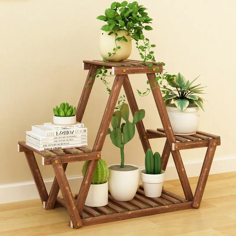 Flower Rack Multi-layer Indoor Shelf Balcony Household Living Room Succulent Solid Wood Assembly Flower Pot Rack