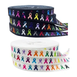 10Yard Colorful Breast Cancer Print Fold Over Elastic 15MM FOE Ribbon For DIY Headwear Gift Webbing Accessories