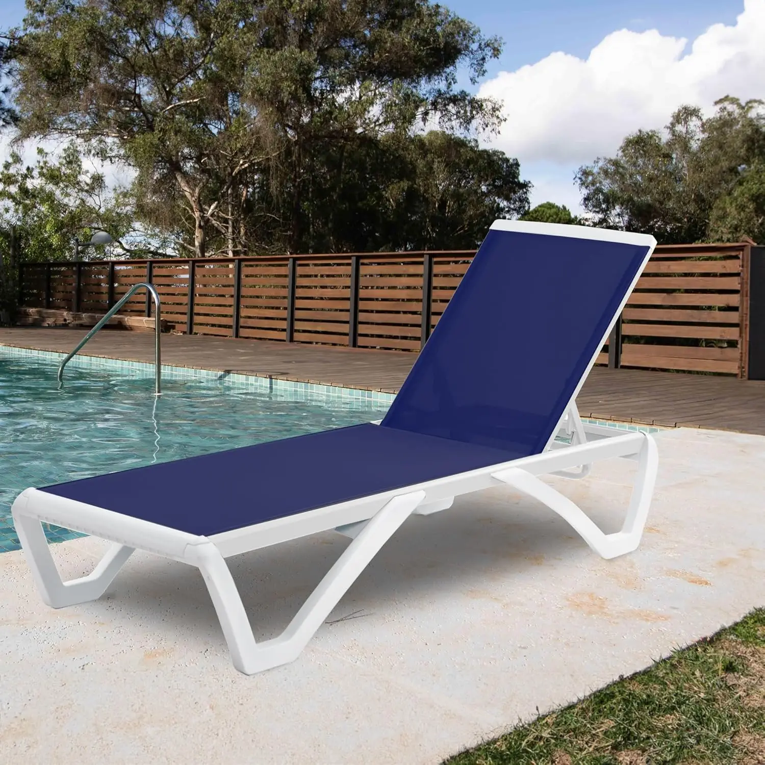 Patio Chaise Lounge Chair Adjustable Aluminum Resin Legs Outdoor Reclining Sunbathing Set with Plastic Side Table
