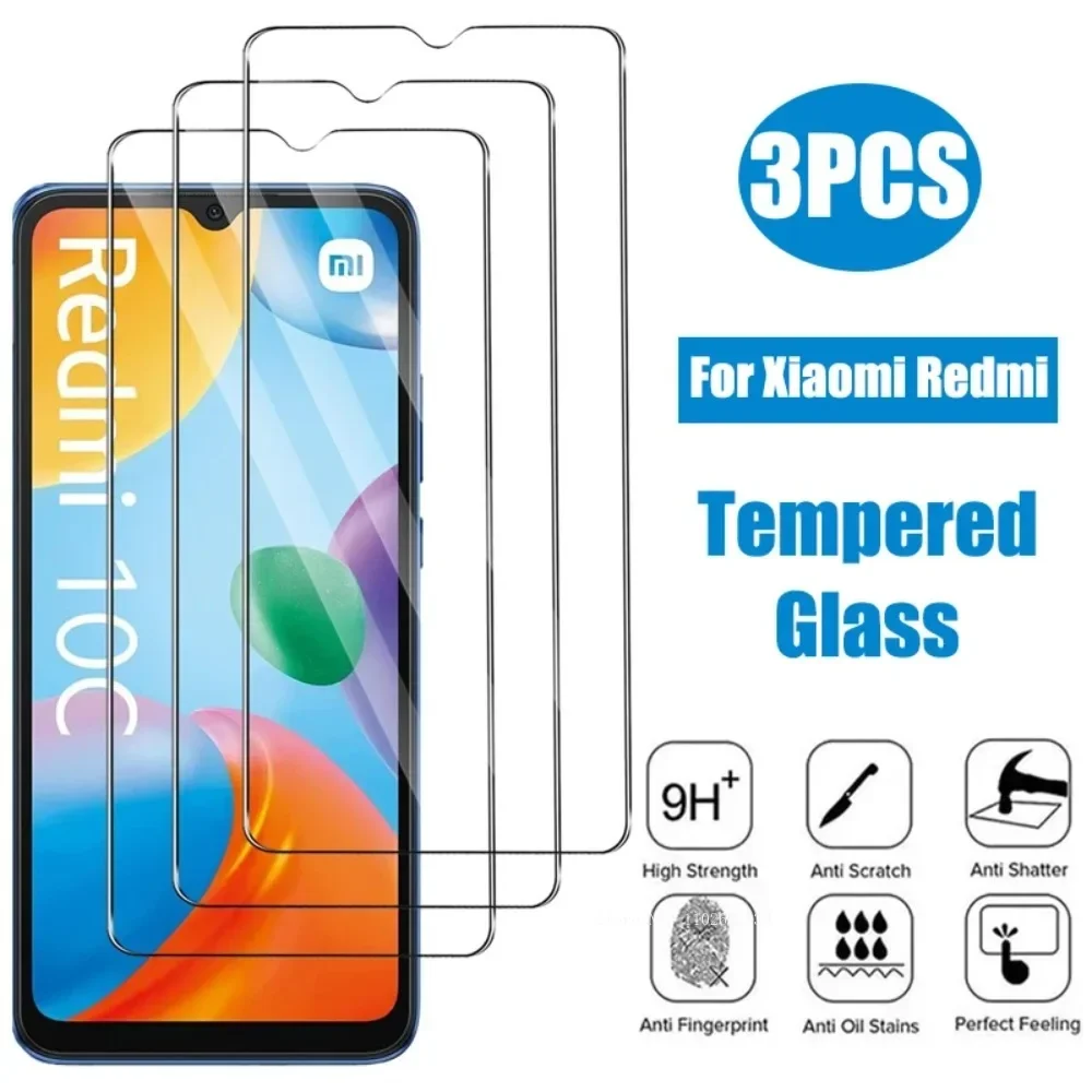 3Pcs Tempered Glass for Xiaomi Redmi 12C 13C 10A 10C 9A 9C 9T 8A Screen Protector for Redmi Note 10 11 12 13 Pro 10S 11S Glass