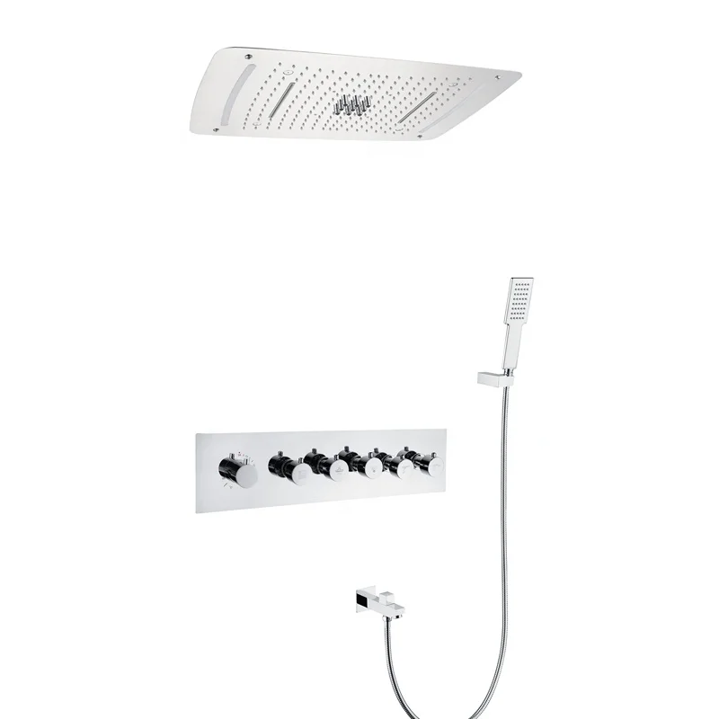 Ningjie Bathroom LED Thermostatic Function Shower Mixer Set Celling Shower Set Shower Heads Stainless Steel Panel Chrome