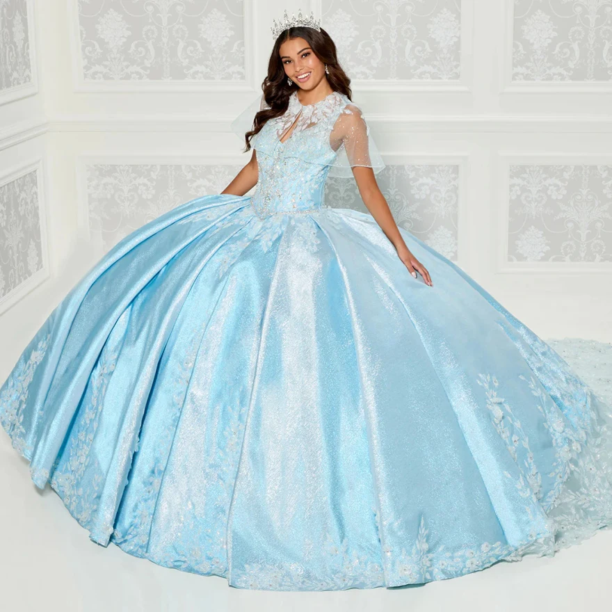 Angepasst Eis Blau Pailletten Quinceanera Kleider Ballkleid Perlen Applikationen Spitze Prinzessin Party Kleid Vestidos De 15 Jahre YQD36