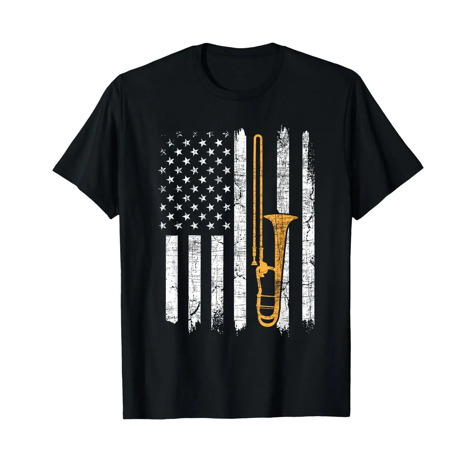 USA American Flag Trombone Trombonist Music Lover T Shirt vintage Washed Slightly Top For Everyday Wear Casual Stretched