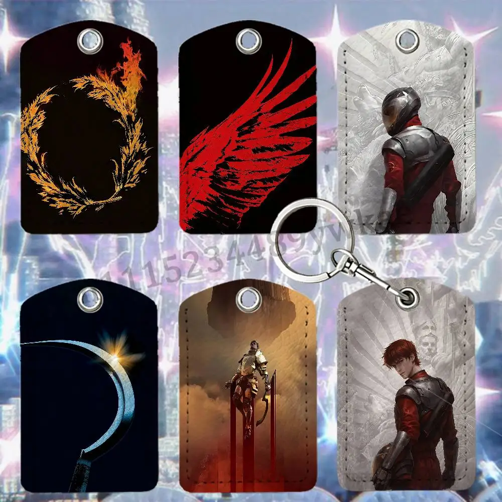 R-Red R-Rising Darrow O Lykos PU Leather RFID Card Holder Keychain IC ID Access Control Card Case Protective Sleeve