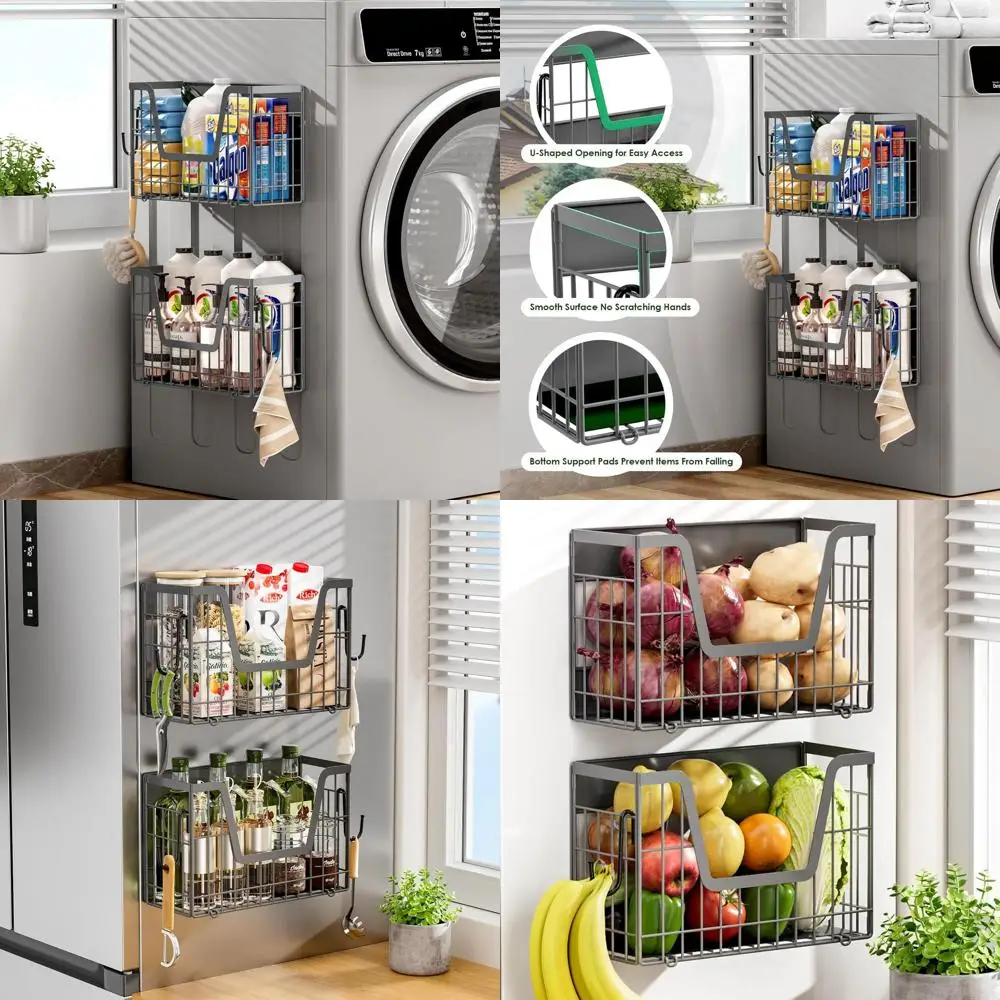 

Dual-Set Magnetic Storage Solutions: Refrigerator Shelves, Potato & Onion Bins, Fruit Basket, and Spice Rack