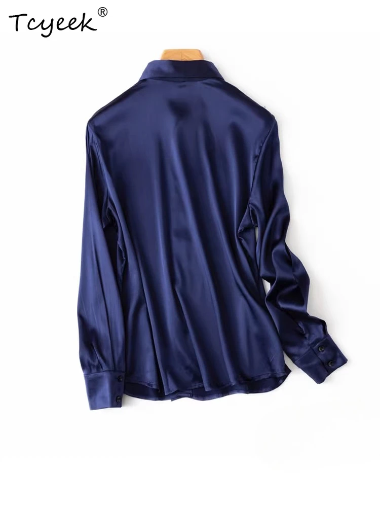 Tcyeek 93% Mulberry Silk Womens Tops Elegant Shirts for Women Spring Summer Clothes 19MM Silk Long Sleeve Shirt OL Style Camisas