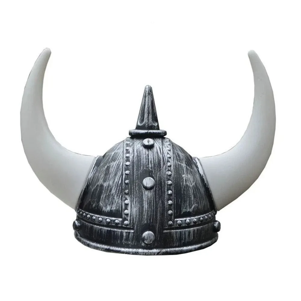 Plastic Viking Horn Hat Helmet Antiqued Head Ornament Medieval Warrior Knight Hat with Braids Realistic