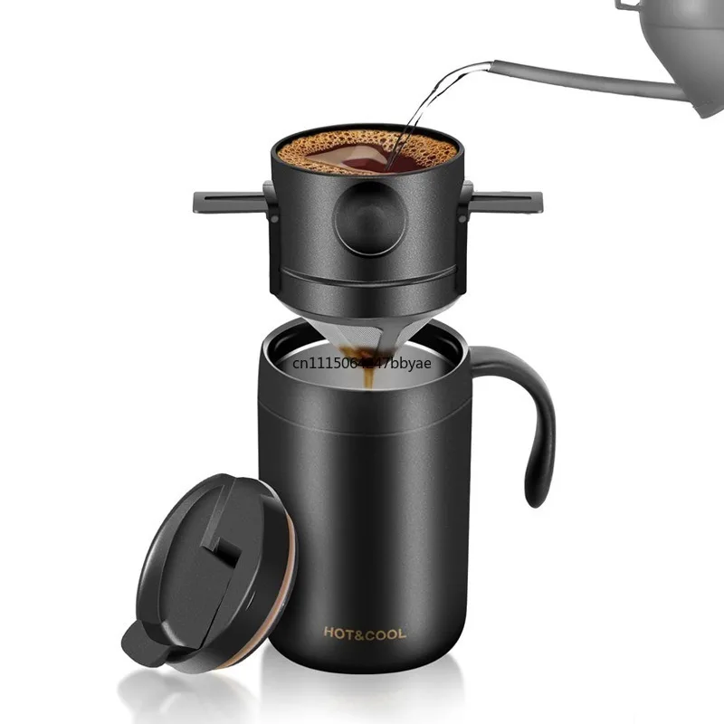 Outdoor portable hand-brewed coffee Stainless steel thermos cup Portable accompanying cup Household coffee  drip set