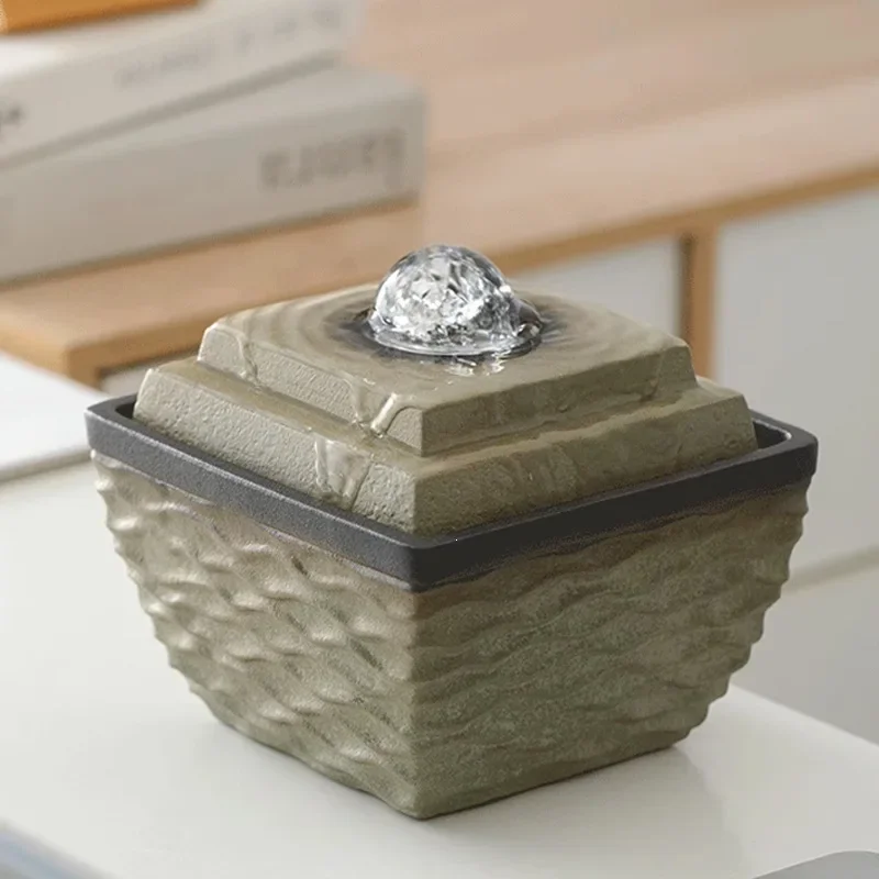 Ceramic flowing water ornament circulating water small fountain lucky feng shui ball office tea decoration company opening gift