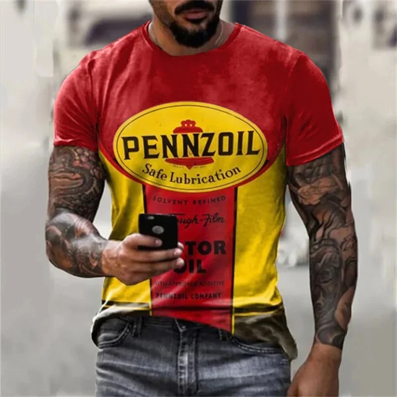 Vintage MOTOR Oil Racing T Shirt For Men Casual Short Sleeved Summer Route 66 3D Printed Oversized Streetwear Classic Tops Tees