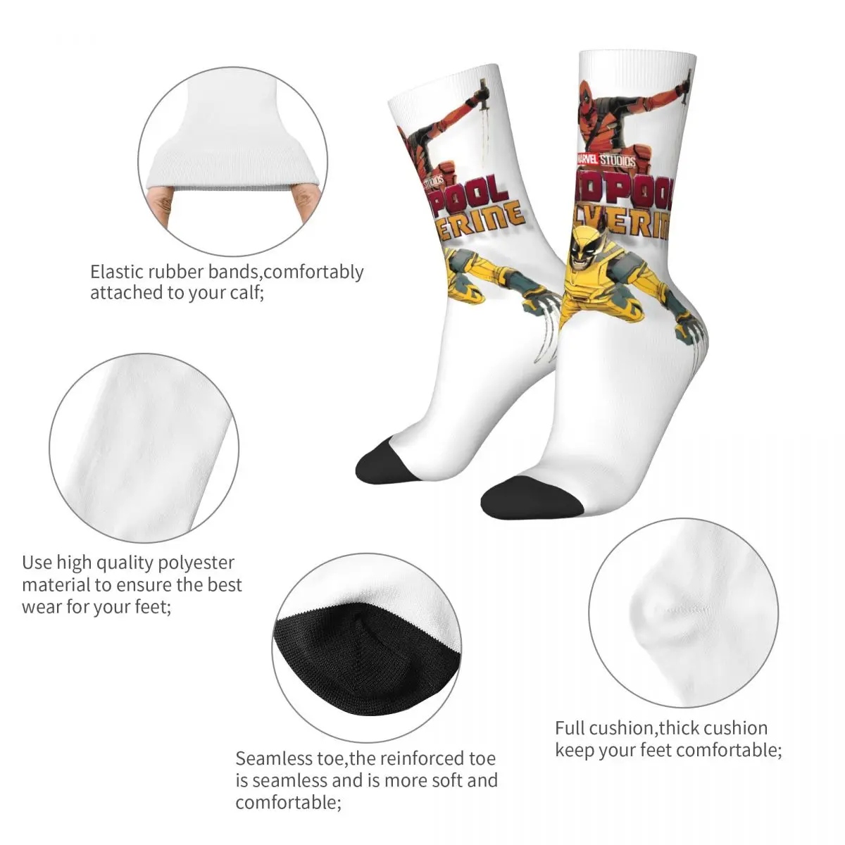 Deadpool & Wolverine Together Socks Men Women Friendship Socks Novelty Spring Autumn Winter Middle Tube Stockings Gift