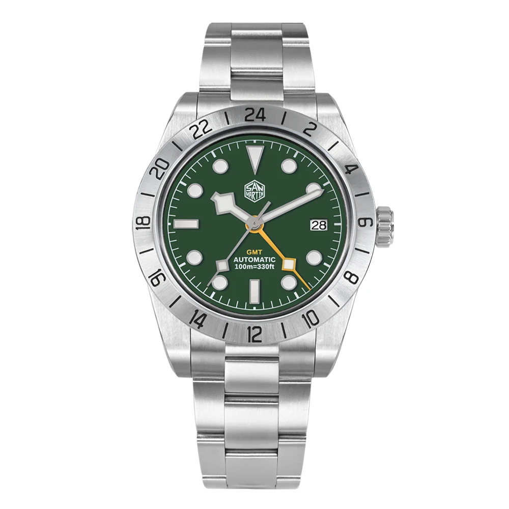 San Martin Nieuwe 39mm NH34 BB GMT Automatisch Mechanisch Horloge Sporthorloge Saffier Lichtgevend Waterdicht 100m voor Mannen Relogio SN0054