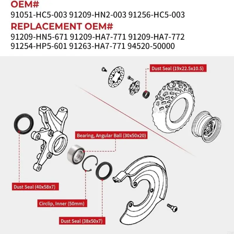 77HF Premium Dust Resistant Sealing Front Axles Bearing Guard Harsh Weather Long Lasting Material 91051-HC5-003