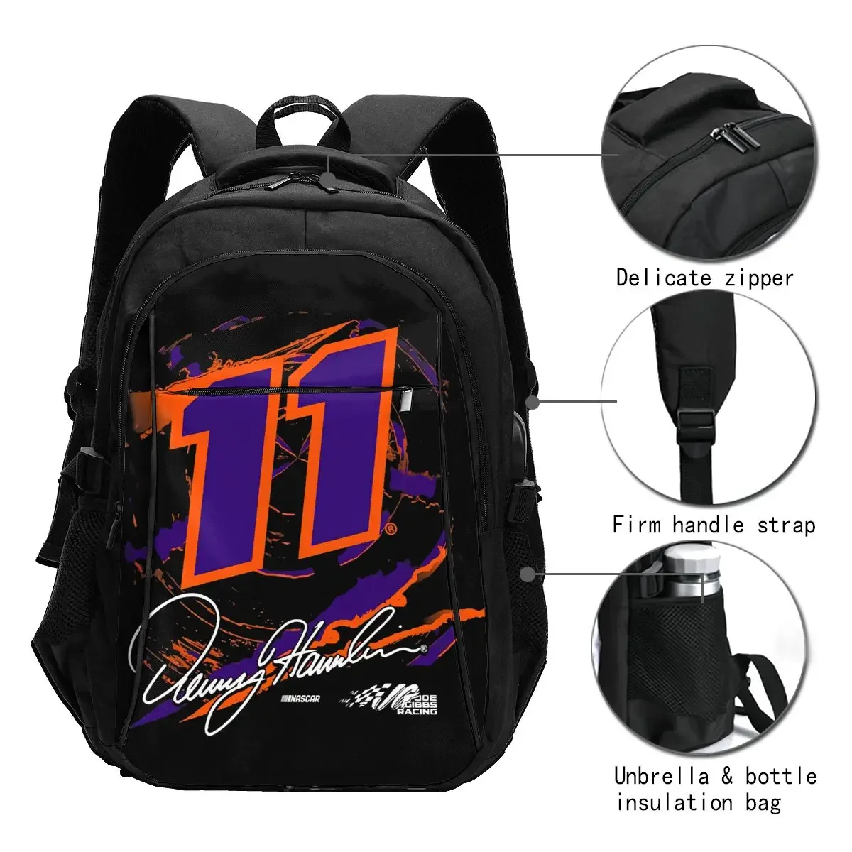 Denny Hamlin 11 tas punggung Laptop Pria & Wanita, ransel tahan air bisnis dengan Port pengisi daya USB, tas kuliah untuk Pria & Wanita