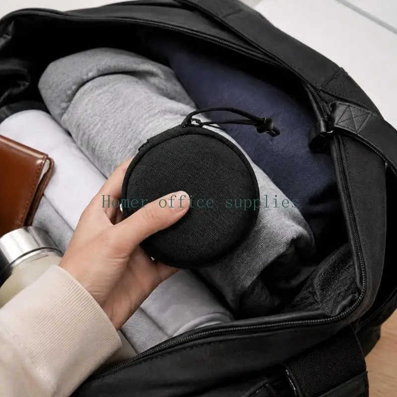 K43B Firm Round Smartwatch Case Storage Box with Soft Fabric Lined Interior, Accessory Pocket, Zippered Fastening, and Carry