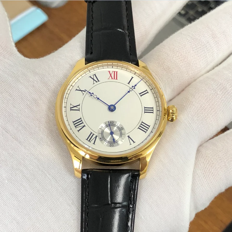 44mm Geervo No Logo ST3621 Watch 316L Stainless Steel Cese  White Dial Blue Hands CN6498 Movement Golden Color Mechanical Watch