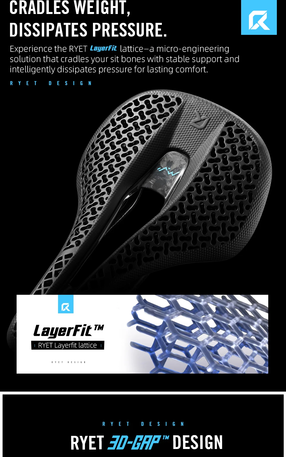 RYET Carbon 3D Gedruckt Fahrrad Sattel 140mm Ultraleicht Rennrad MTB Racing Sättel Fahrrad Sitz Teile Kissen Radfahren Fahrrad Zubehör – Detail 7