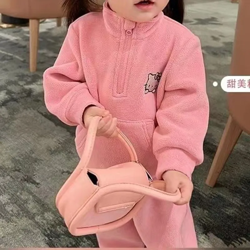 Girls Autumn And Winter Set Baby Plush Winter Outfit Thick And Warm Girl Baby Hoodie Two-piece Set 2024 New