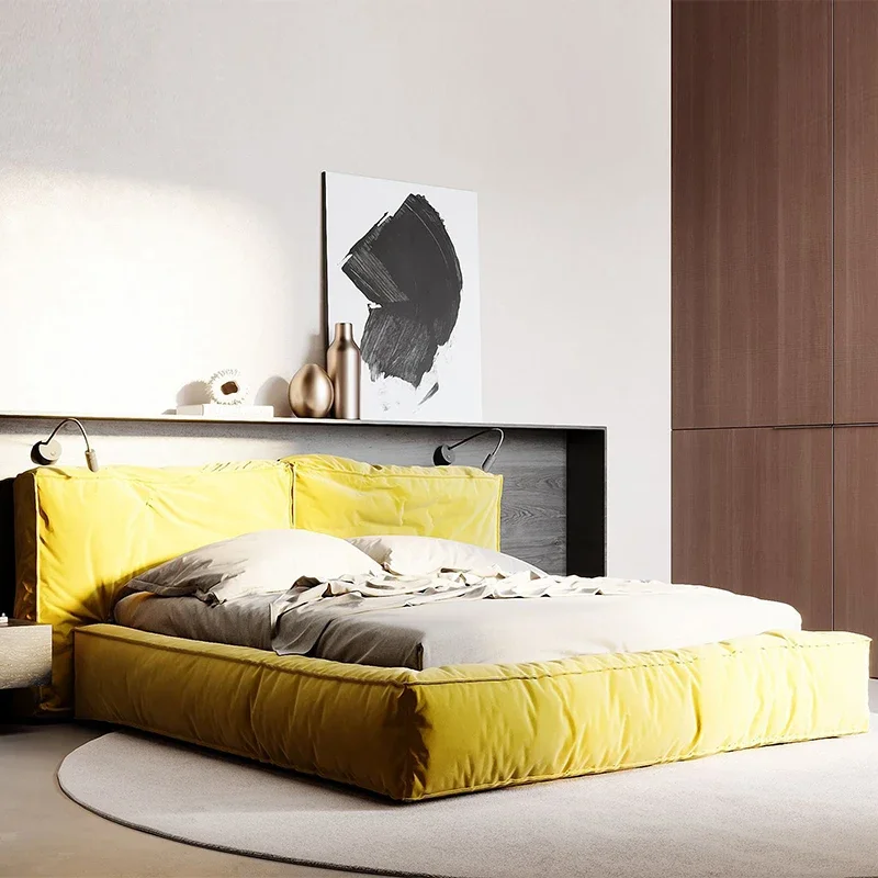 

White Modern Twin Bed Minimalist Fashionable Full Confortable Design Soft Bed Headboard Reading Wedding Muebles Nordic Furniture