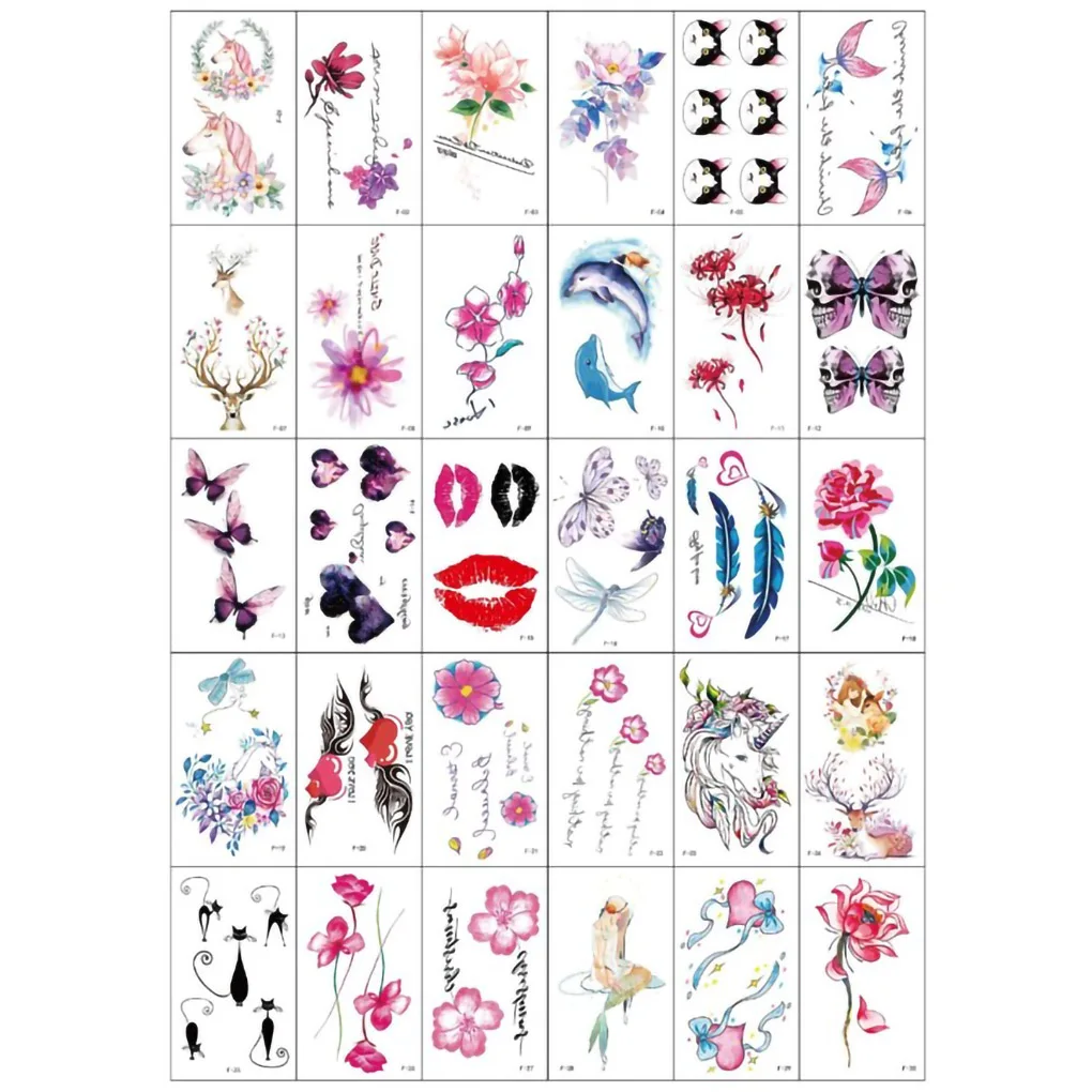 30 Pcs Temporary Coloring Stickers Waterproof Flowers Sticker Templates