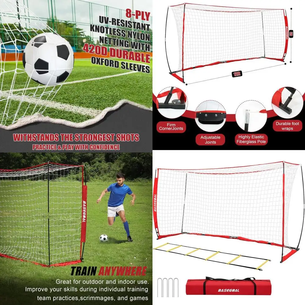 

Portable Soccer Goal Set with Collapsible Metal Base, Soccer Net, and Agility Ladder for Backyard Play