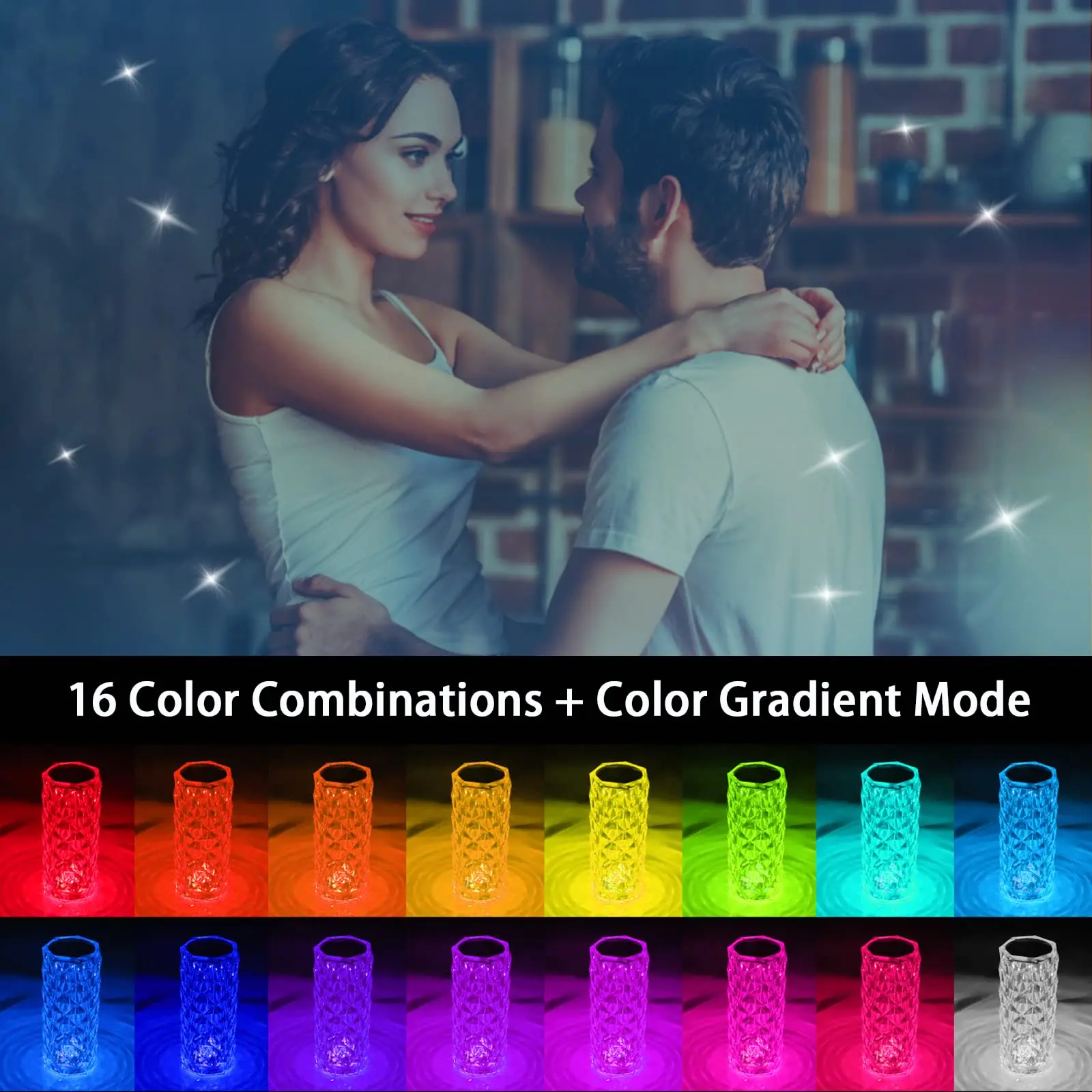 16 Colors RGB Crystal Table Lamp Remote & Touch Control Rose Ambient Lamp Night Light Dimmable Rechargeable Bedroom Decoration