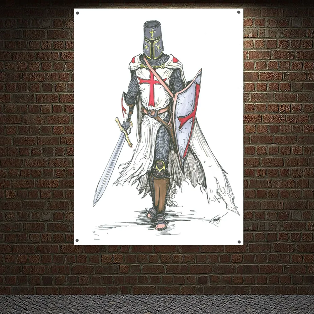 

Knight Templar Order Flag Crusader Warrior Tapestry Vertical Banner Metal Holes Grommets Masonic Mason Sword Shield Wall Sticker