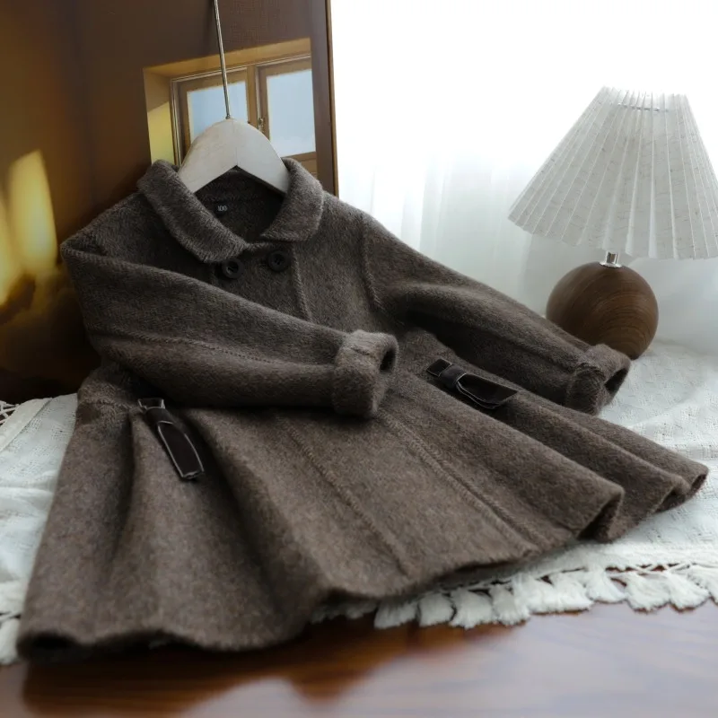 Handmade Girls Double-sided Cashmere Coat Autumn and Winter Retro Woolen Children's Sweet Christmas Coat kids boutique jacket