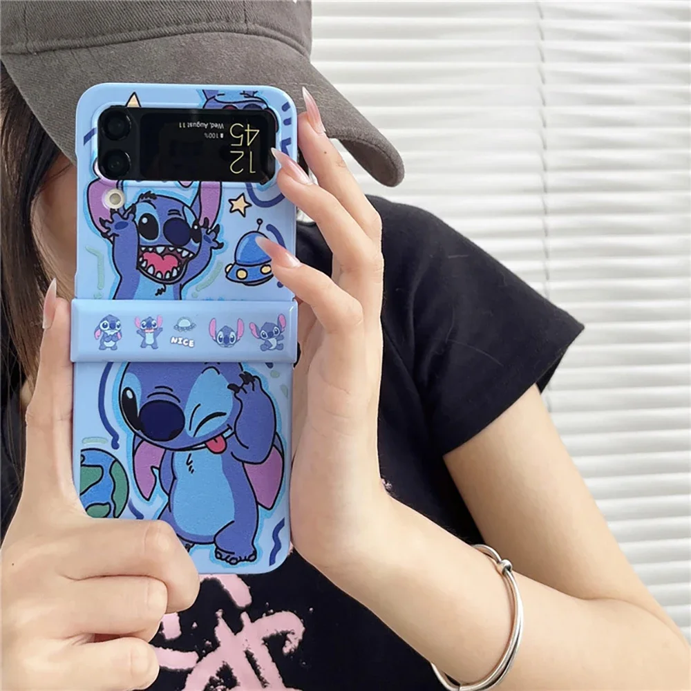 Fashion Cartoon Cute Stitchs Phone Case for Samsung Galaxy Z Flip 3 4 Z Flip 5 6 5G PC Hard Anti-drop Back Cover Funda Gift