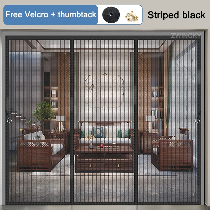 شبكة ناموسية لشاشة الباب المغناطيسية، مقاسات متعددة، ستارة صيفية مضادة للحشرات، ستارة إغلاق تلقائية تنطبق على الأبواب الزجاجية #5