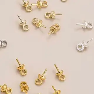 18K Gold-Plated 14K Light Gold Pure Silver Half-Hole Pearl Pendant Bead Flower Holder DIY Handcrafted Jewelry Accessories
