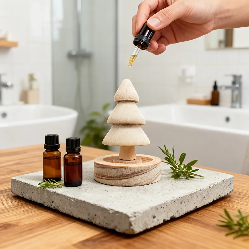 Natural Wood Christmas tree Aroma Diffuser Car Home Office Tabletop Decor, Relaxing Scent , Holiday Gift, Essential Oil Diffuser