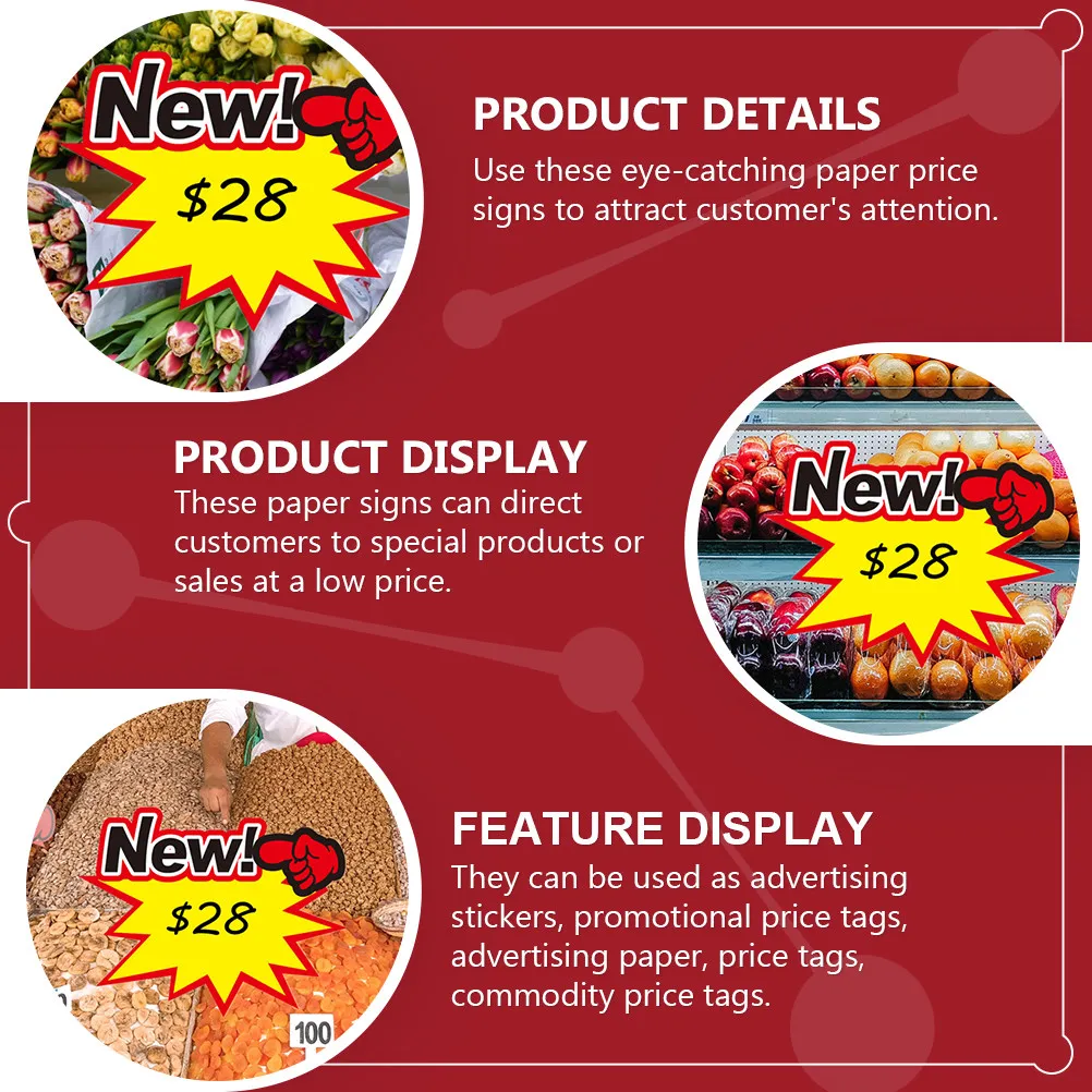 50Pcs Price Tags Market Signs Promotional Paper Retail Advertising Price Stickers Advertising Tags
