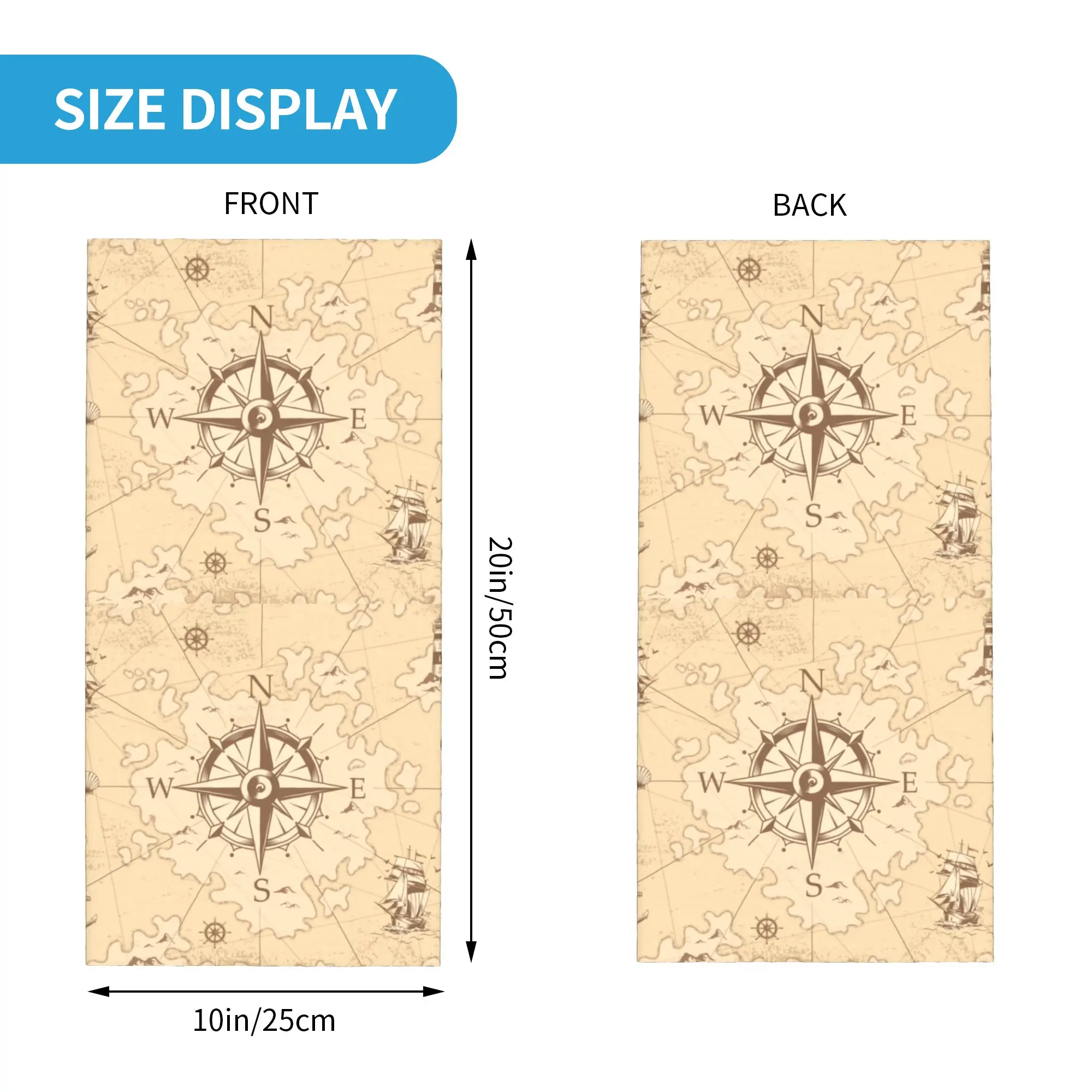 Vintage Pirate's Map Bandana Neck Gaiter Windproof Face Scarf Cover Women Men Nautical Compass Sailor Headband Tube Balaclava