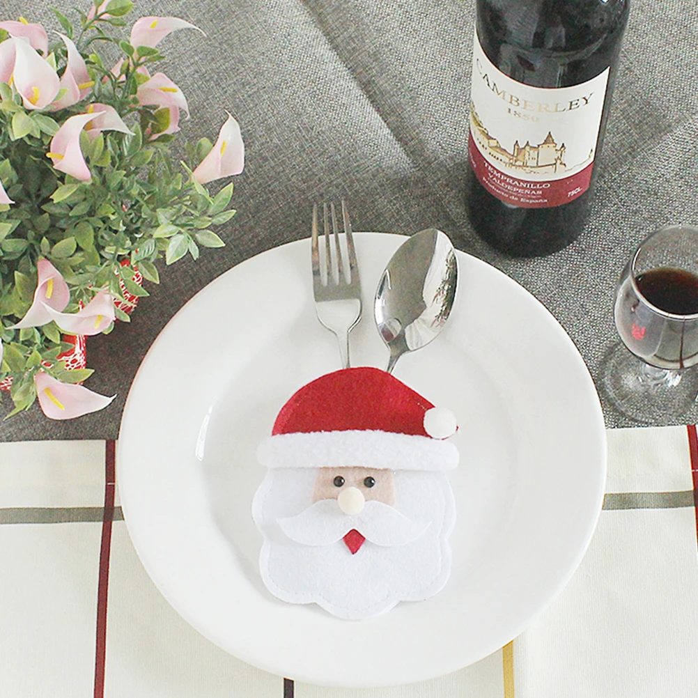 

3 Pcs Cutlery Bag Christmas Disposable Tableware Dish Plates White Decor Silverware Holder Pockets Party Cover