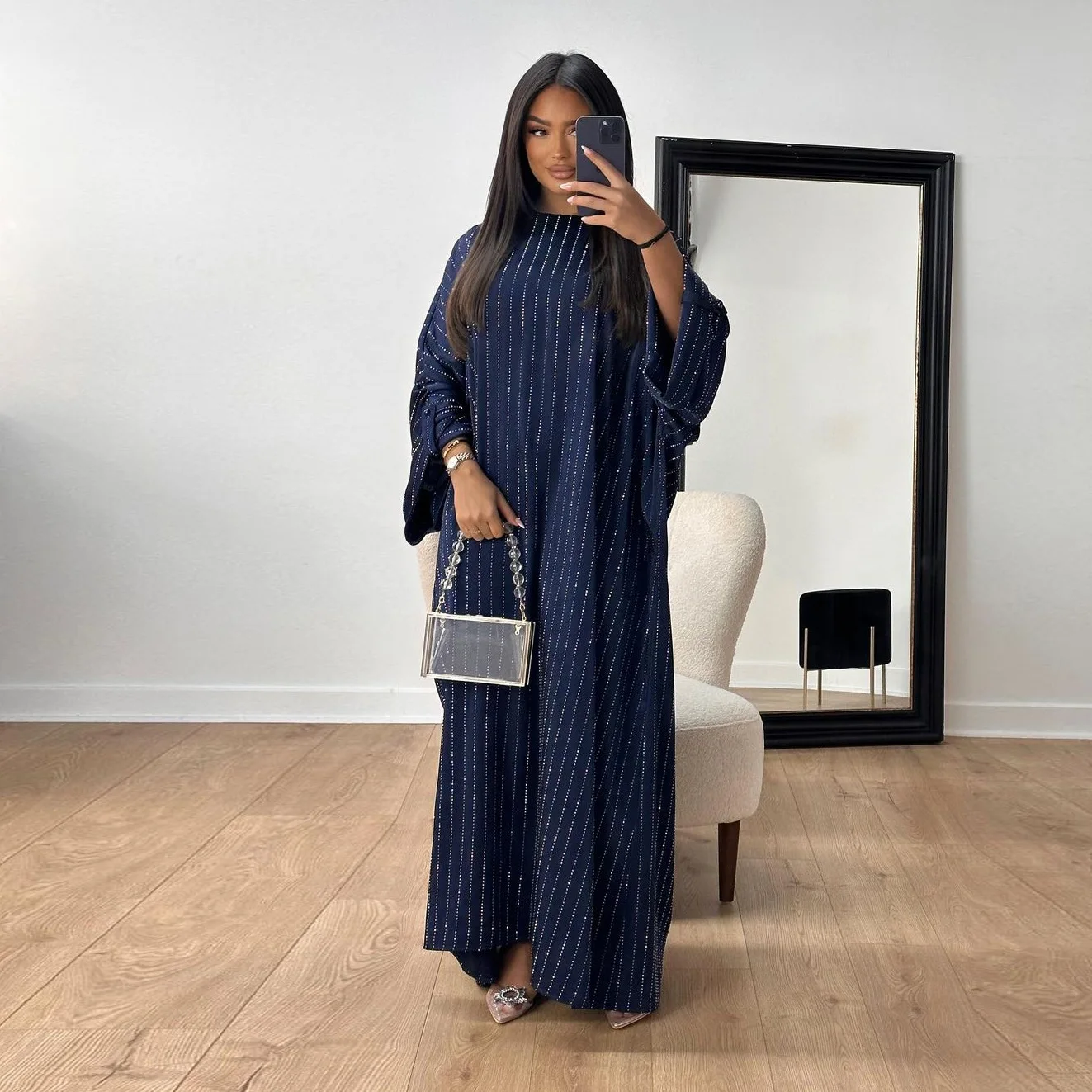 

Eid Satin Shiny Batwing Abaya Damen Dubai Luxury Muslim Kaftan African Dresses For Women Caftan Marocain Robe Femme Musulmane