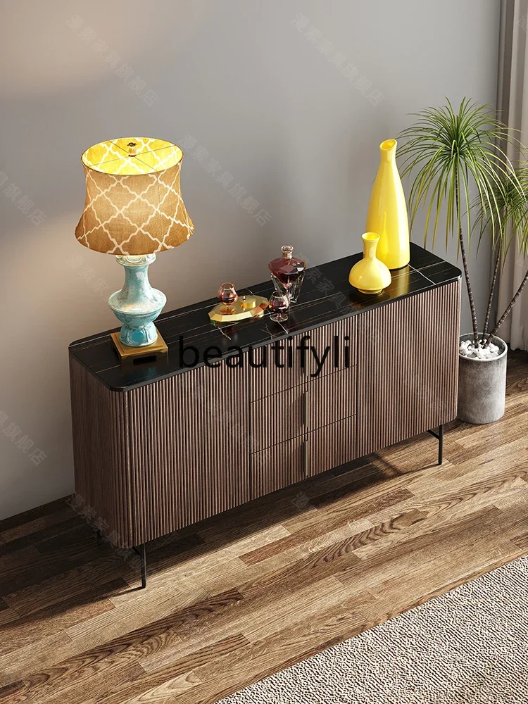 

Solid wood dining side cabinet, antique living room, retro high-grade rock slab entrance cabinet