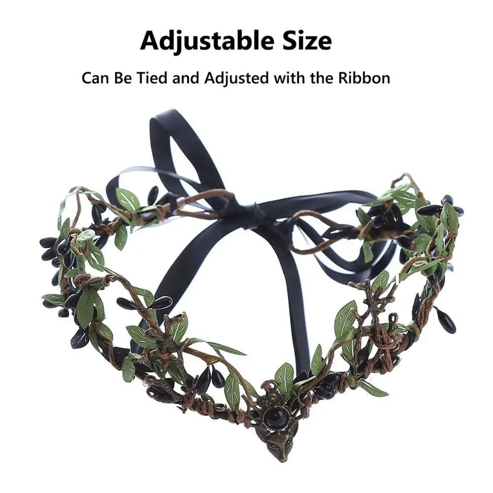 القوطية الجنية الأسود الأخضر قرن الوعل تاج حفل زفاف صور الغابات خوذة هالوين تأثيري الجان الأميرة تيارا للنساء #6