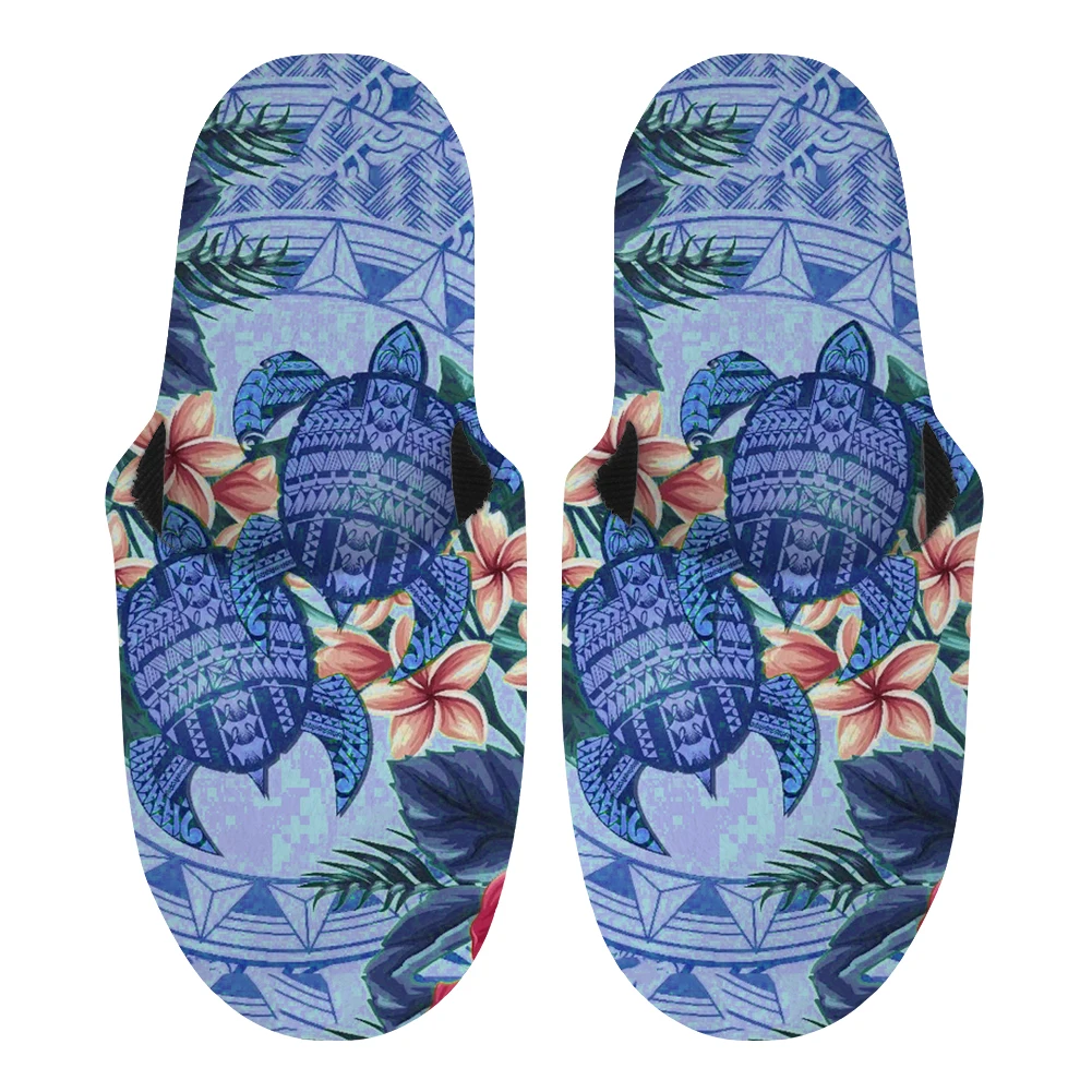 Noisydesigns Men's Slippers Non-Slip Tortoise Hibiscus Boho Flower Pattern Autumn Winter Floor Cotton Indoor Cozy Shoes