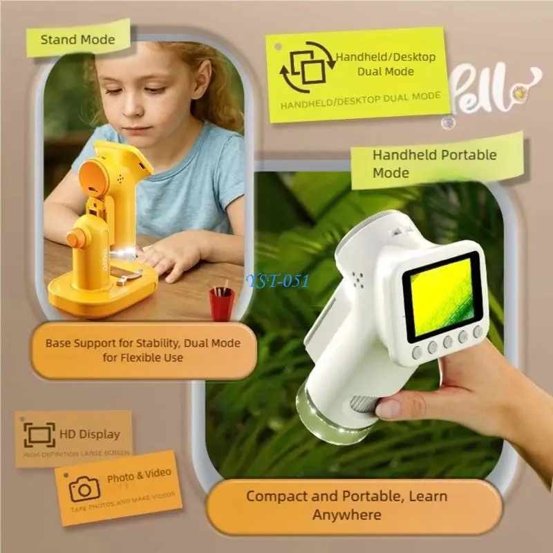 E15A Participatory Science Microscope Present Kids 1080P 720P Camera Rechargeable Battery