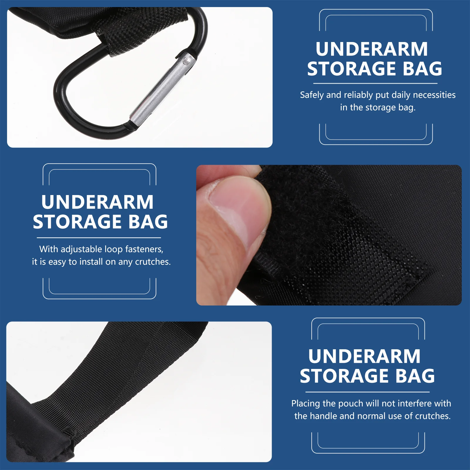

Crutch Pouch Bag Durable Hands-Free Underarm Storage Container Multifunctional Adjustable Loop Fastener for Daily Necessities