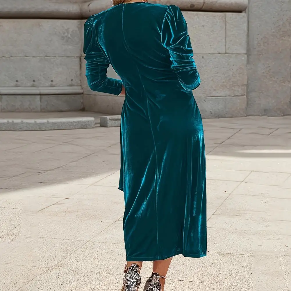 Vestido Midi elegante de terciopelo para mujer, Falda plisada con detalle de cordones, cuello en V cruzado, largo para citas, Color sólido, otoño y primavera