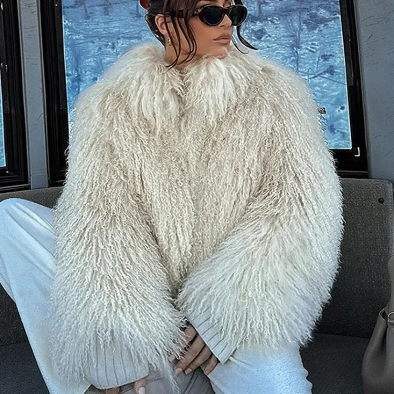 Elegant Fluffy Faux Fur Coat Vintage Lapel Female Oversize Jacket New Fashion Thick Coat 2024 Autumn Winter Lady Outerwear