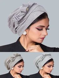 Ramadan Women Muslim Hijab Caps Wrap Head Shining Flowers Turban Bonnet Fashion Ladies Headdress Wearable