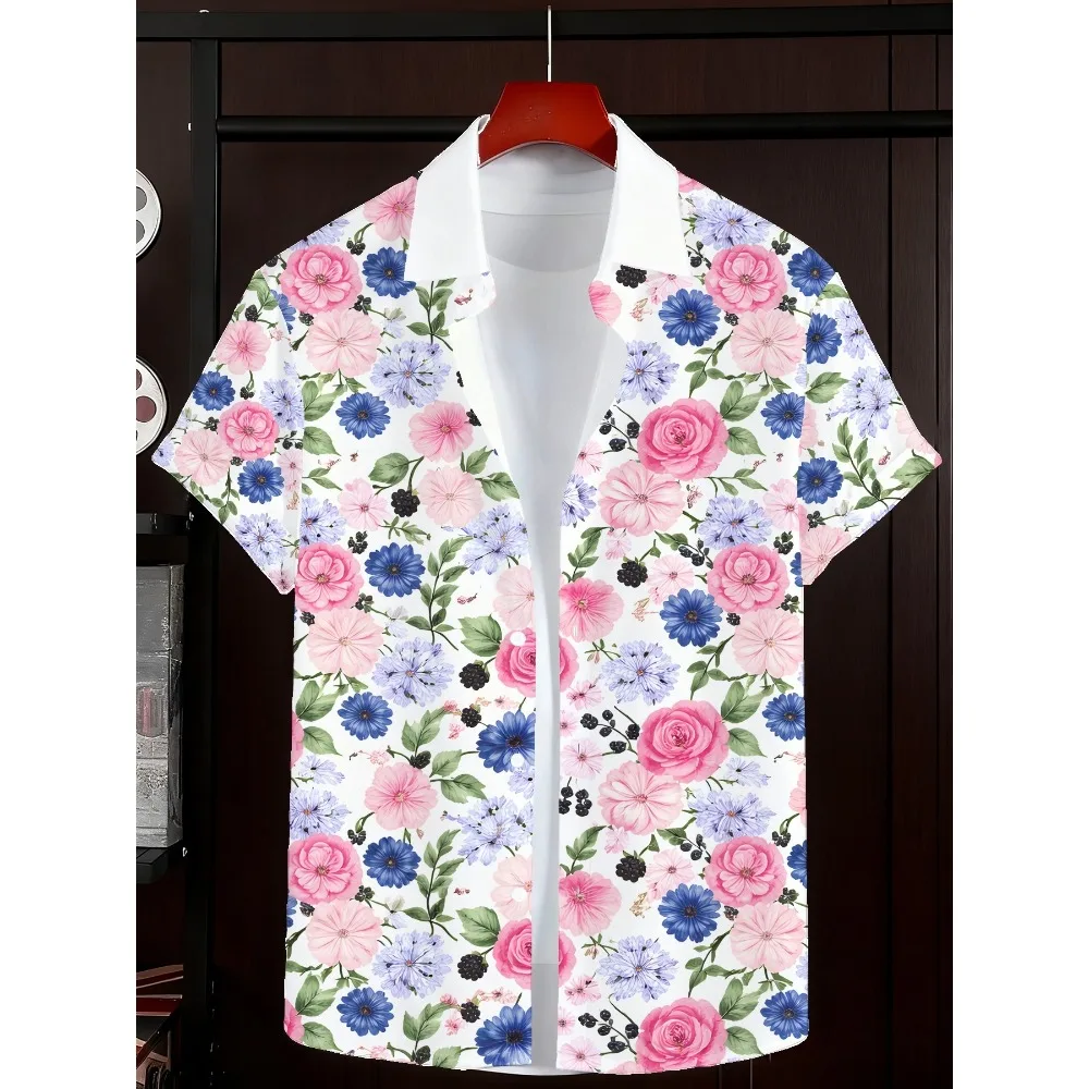 Soft Pastel Purple Floral Brush Print Aloha Shirts For Men Light Thin Quick Dry Beach Vacation Shirts